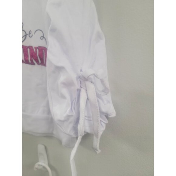 Girls White "Be Kind" Sweatshirt With Heart Graphic & Bow Sleeves 3T - Picture 3 of 4